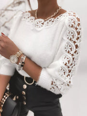 Lace Trim Long Sleeve Sweater OutfitFlow