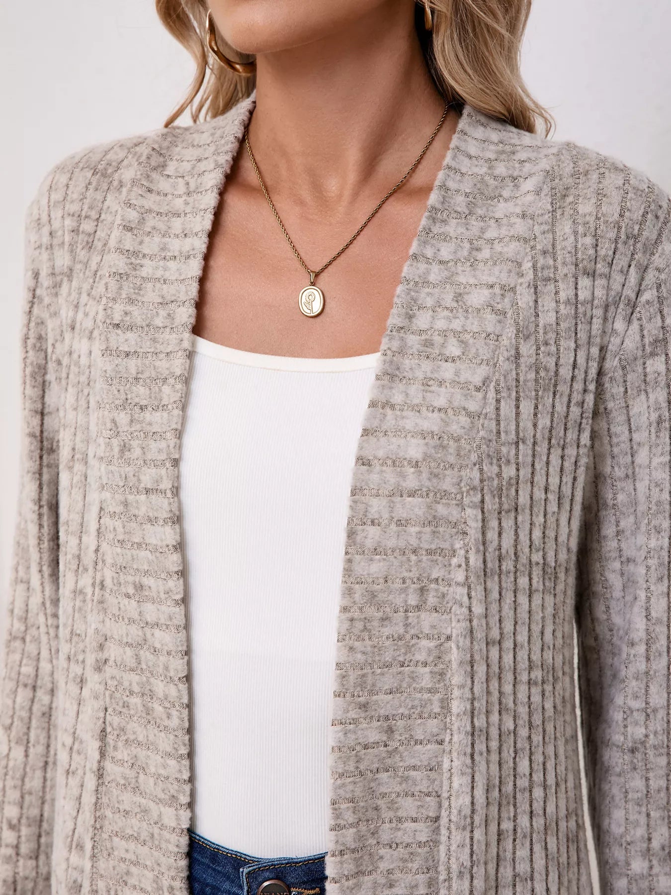 Casual Knit Open Front Cardigan OutfitFlow