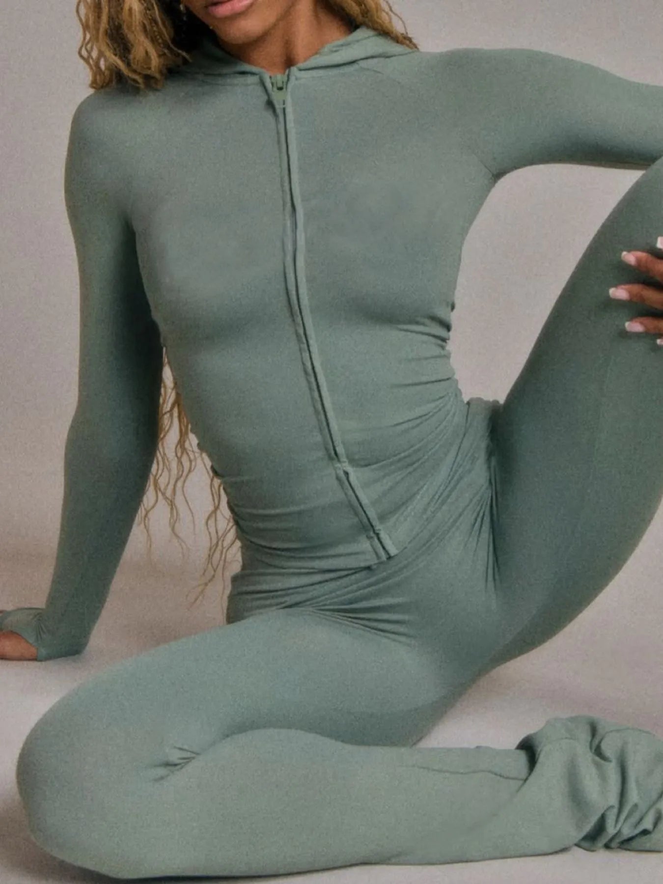 Zip Up Long Sleeve Top and Pants Set OutfitFlow