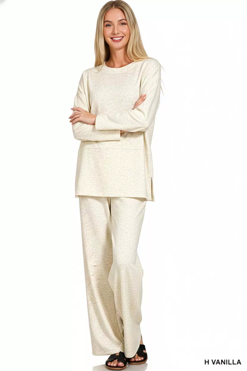 Zenana Scuba Side Slit Top and Pants Set OutfitFlow