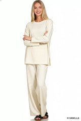 Zenana Scuba Side Slit Top and Pants Set OutfitFlow