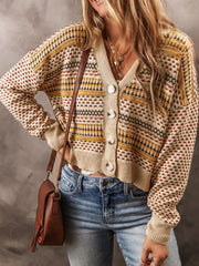 Vintage Patterned Button-Down Cardigan Trendsi