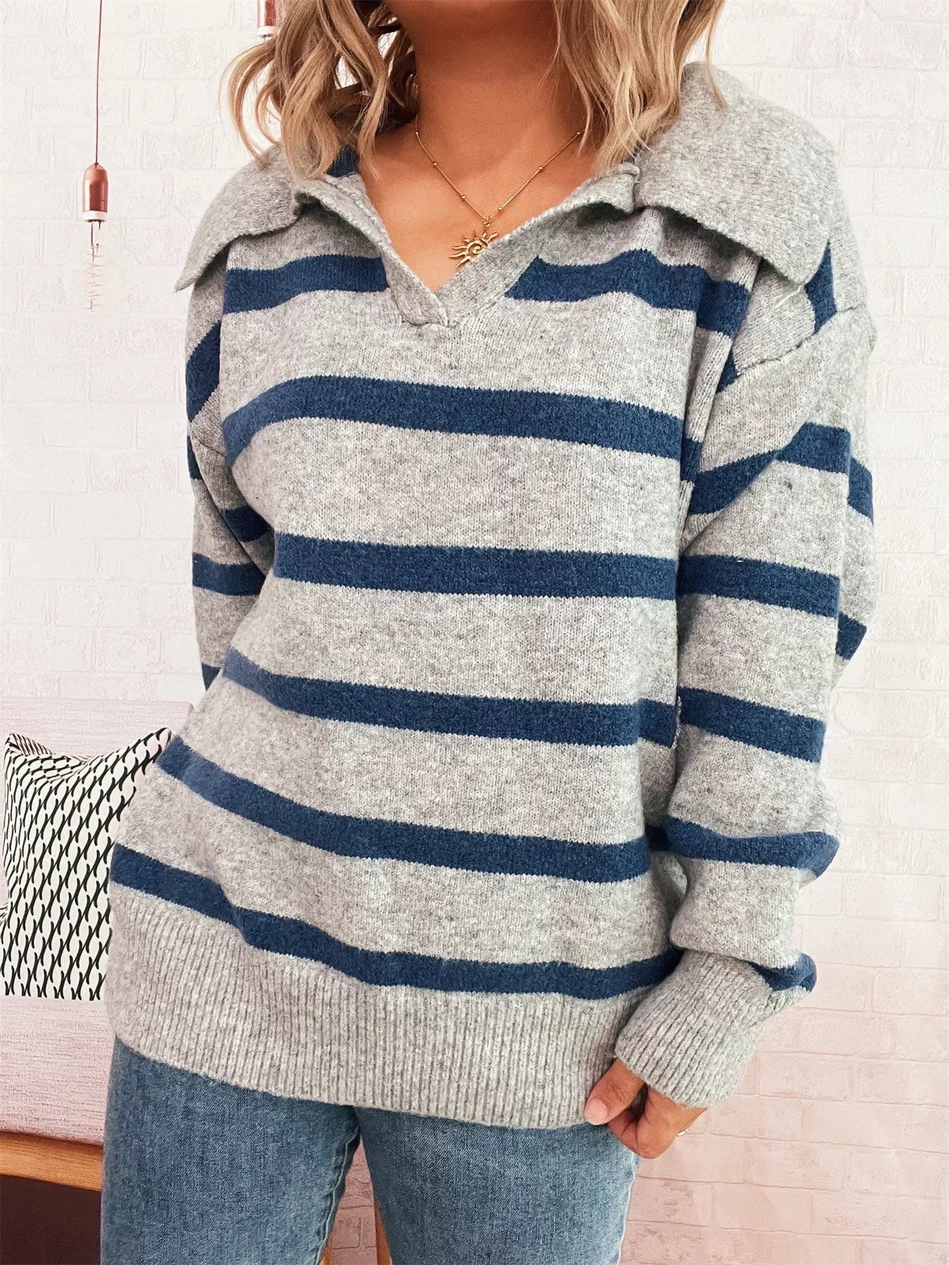Striped Dropped Shoulder Sweater OutfitFlow