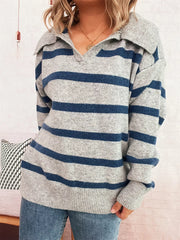 Striped Dropped Shoulder Sweater OutfitFlow