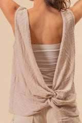 BiBi Textured Sweather Knit Twist Back Sleeveless Top OutfitFlow
