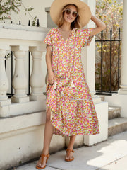 Floral Print Ruffle Hem Midi Dress OutfitFlow