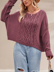 Textured Knit Round Neck Sweater OutfitFlow