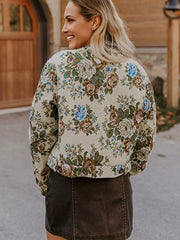 Floral Print Zip Up Contrast Collared Jacket OutfitFlow