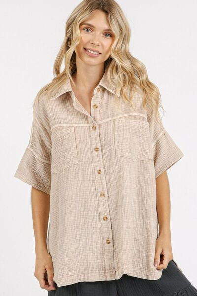 Mittoshop Mineral Wash Gauze Oversized Short Sleeve Shirt OutfitFlow