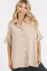 Mittoshop Mineral Wash Gauze Oversized Short Sleeve Shirt OutfitFlow