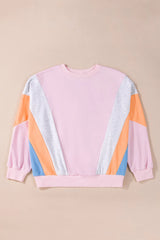 Outfit Flow - Color Block Round Neck Long Sleeve Sweatshirt