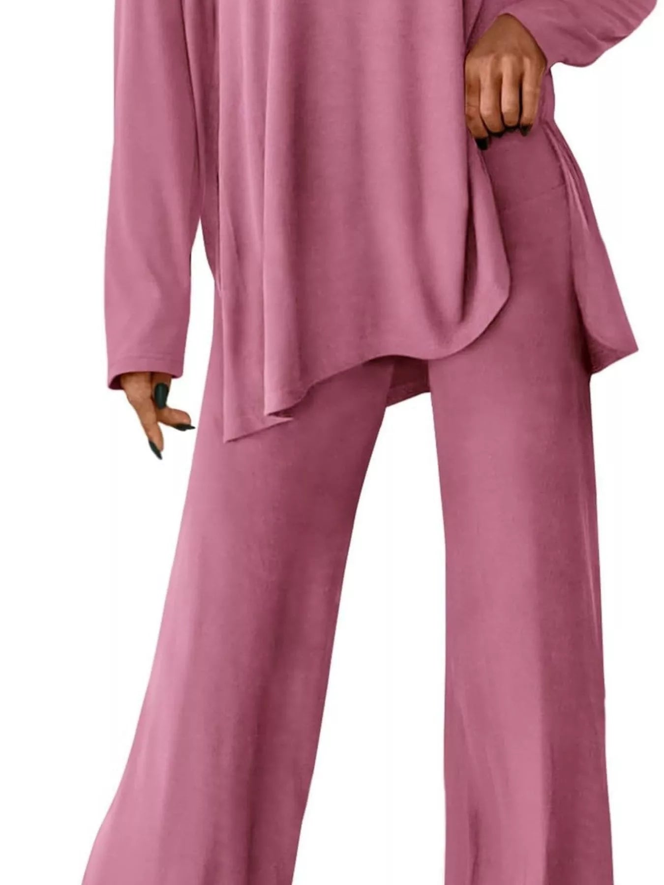 Casual Loose Long Sleeve Top and Wide Leg Pants Set Trendsi