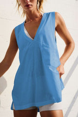 Side Slit V-Neck Tank OutfitFlow