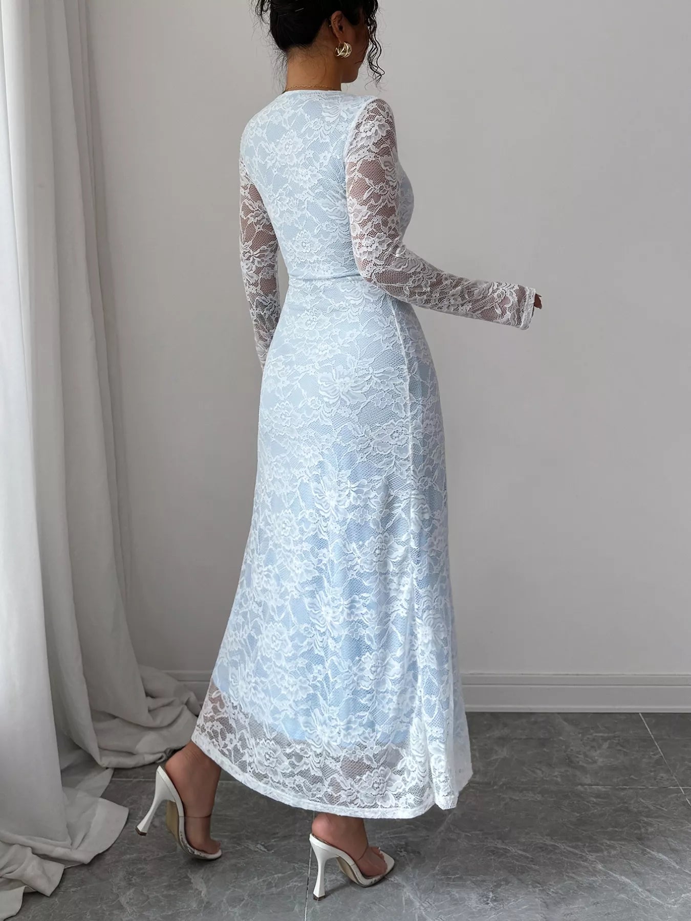 Lace Long Sleeve Square Neck Maxi Dress Trendsi