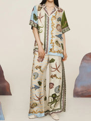 Printed Short Sleeve Top and Pants Set Multicolor OutfitFlow