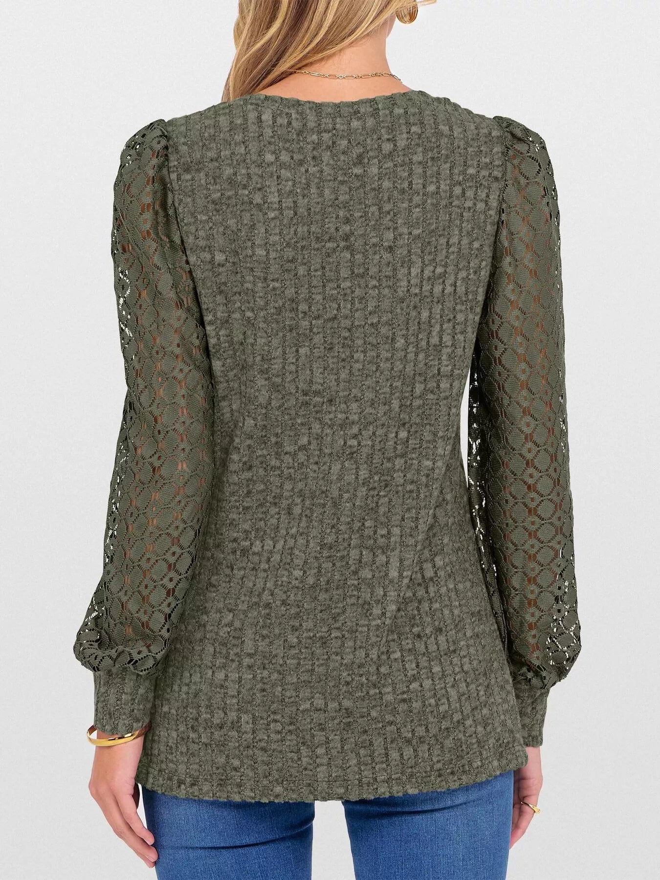 Lace Sleeve V-Neck T-Shirt OutfitFlow