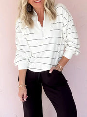 Striped Quarter Zip Sweatshirt with Relaxed Fit OutfitFlow