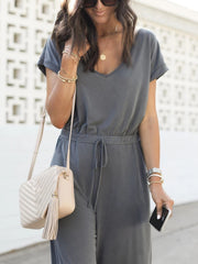 V-Neck Short Sleeve Jumpsuit