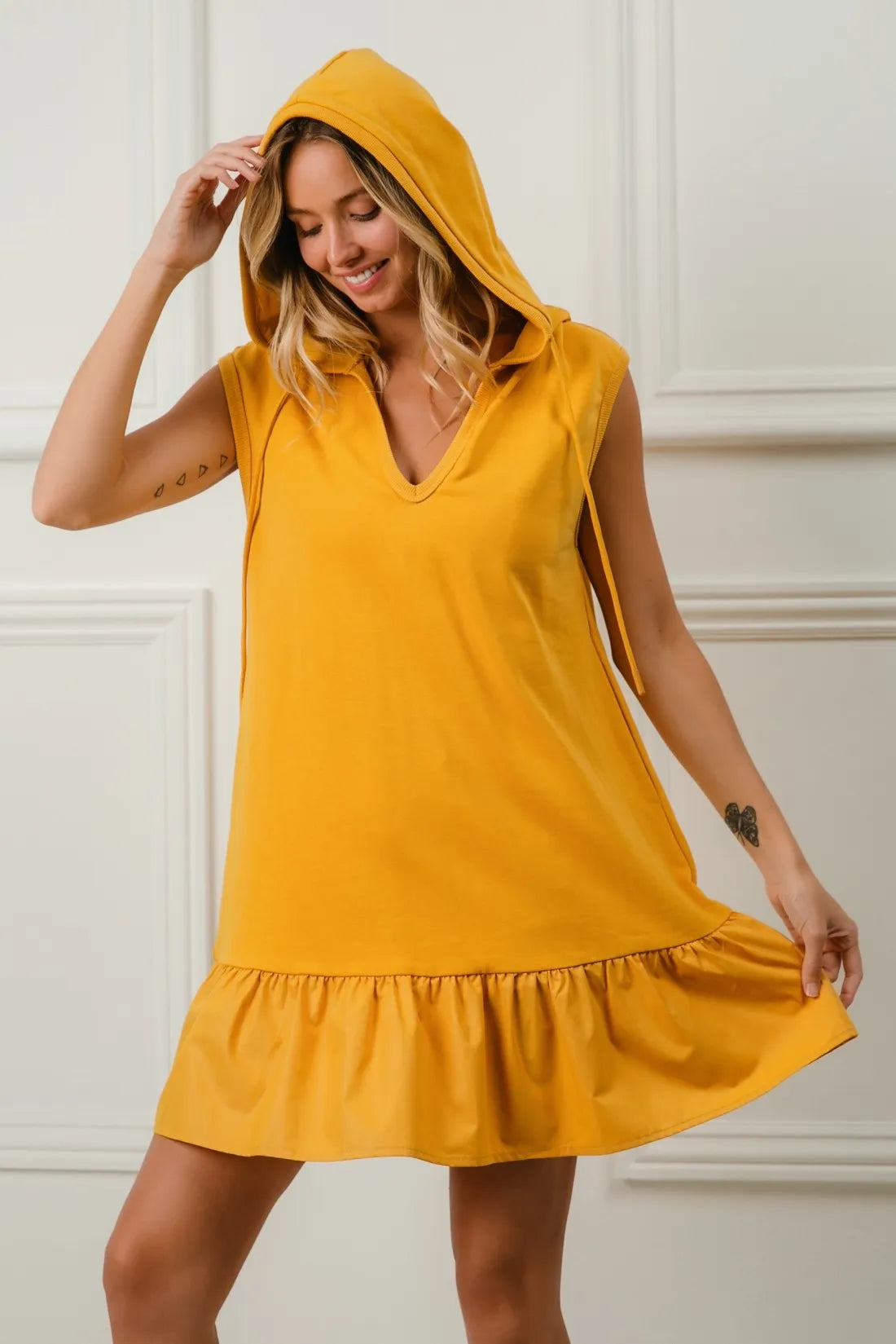 BiBi Ruffled French Terry Hooded Dress OutfitFlow