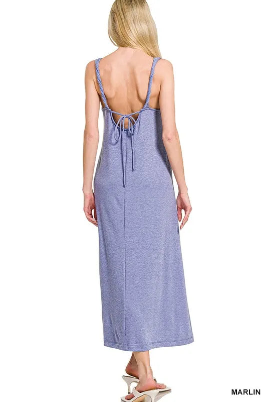 Zenana French Terry Twisted Strap Midi Dress OutfitFlow