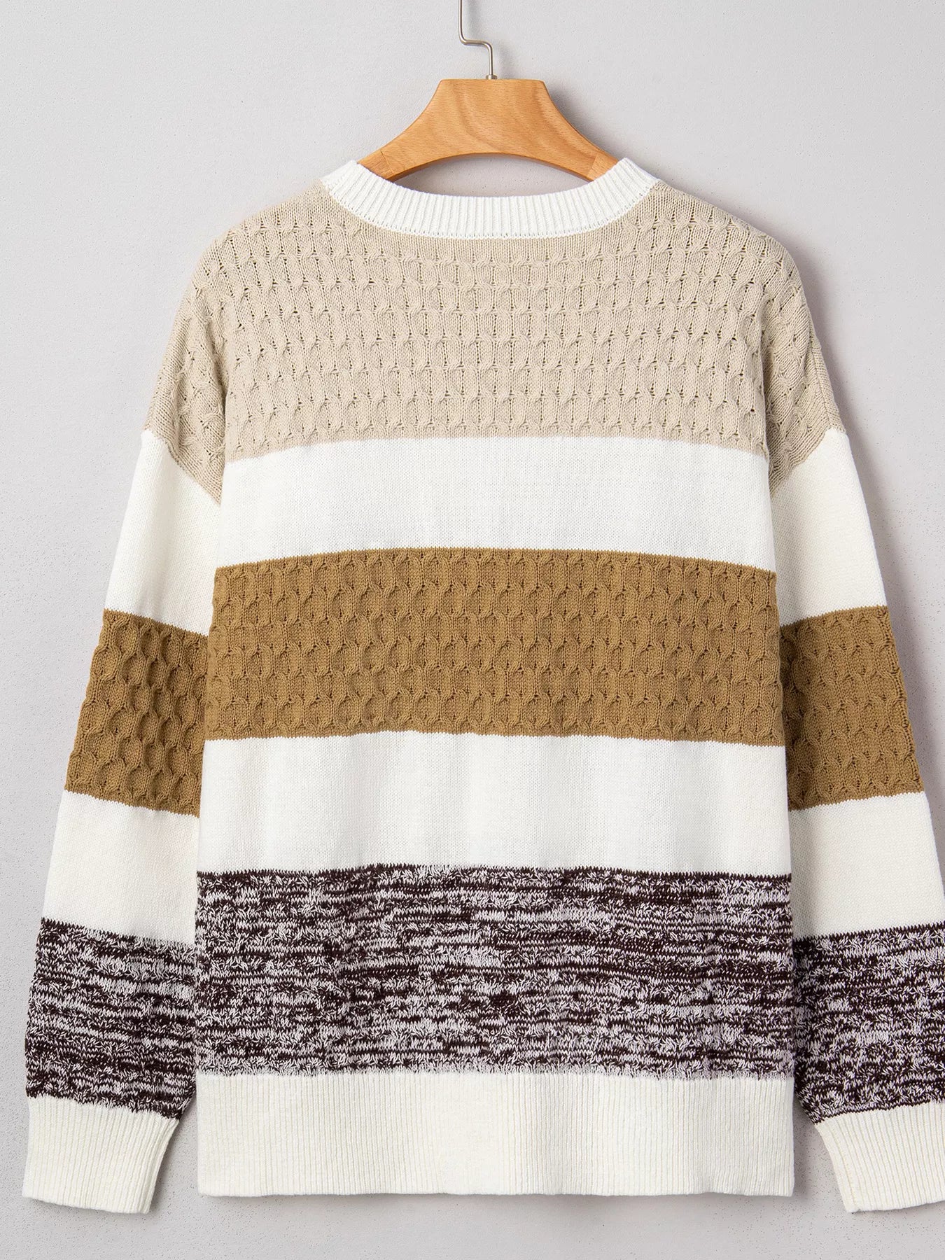 Mixed Texture Knit Striped Color Block Loose Sweater OutfitFlow