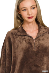 Zenana Faux Fur Half Zip Pocket Pullover OutfitFlow