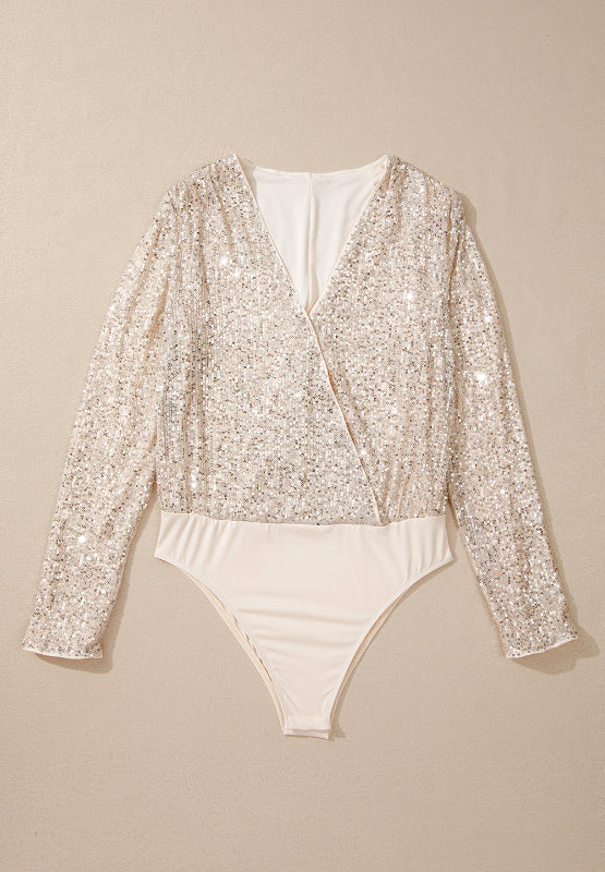 Outfit Flow - Sequin Surplice Long Sleeve Bodysuit