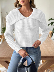 Cable-Knit Long Sleeve Sweater White Trendsi