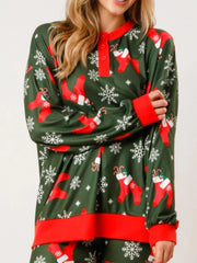 Christmas Long Sleeve Top and Pants Lounge Set Green OutfitFlow