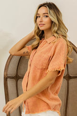 BiBi Mineral Washed Buttoned Up Shirt Top OutfitFlow