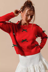 SO ME Ribbon Bow Applique Sweater OutfitFlow