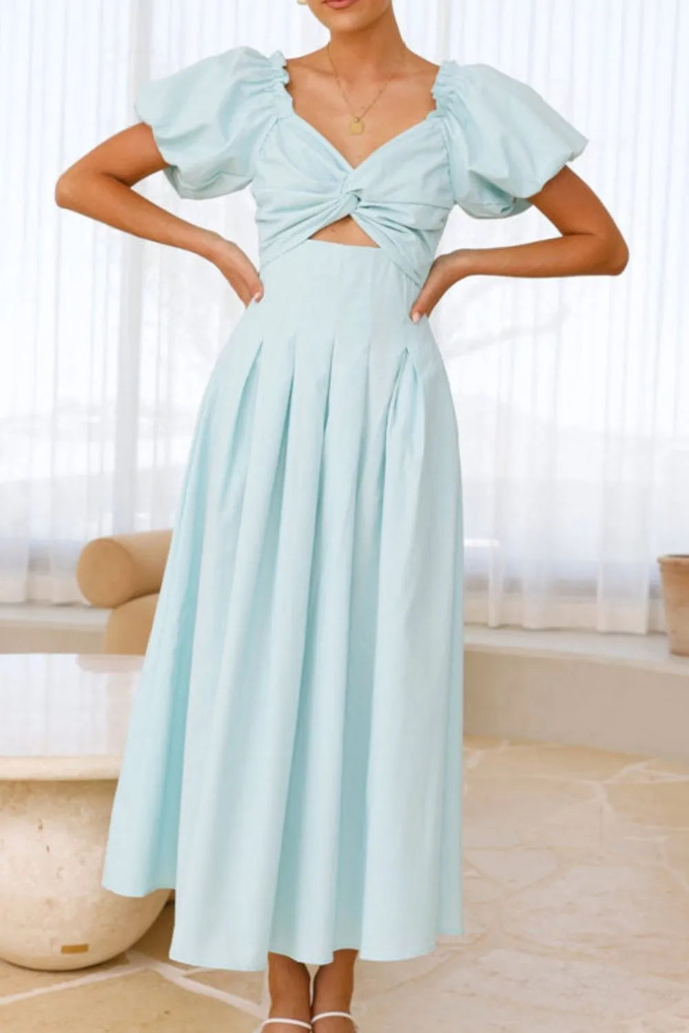 Sweetheart Neck Puff Sleeve Dress OutfitFlow