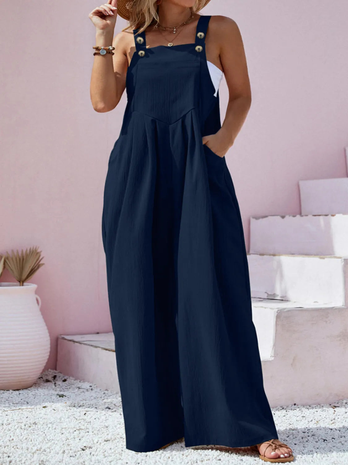 Plus Size Square Neck Wide Leg Overalls OutfitFlow