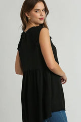 Umgee Full Size Raw Hem Linen Round Neck Sleeveless Top Plus Size OutfitFlow