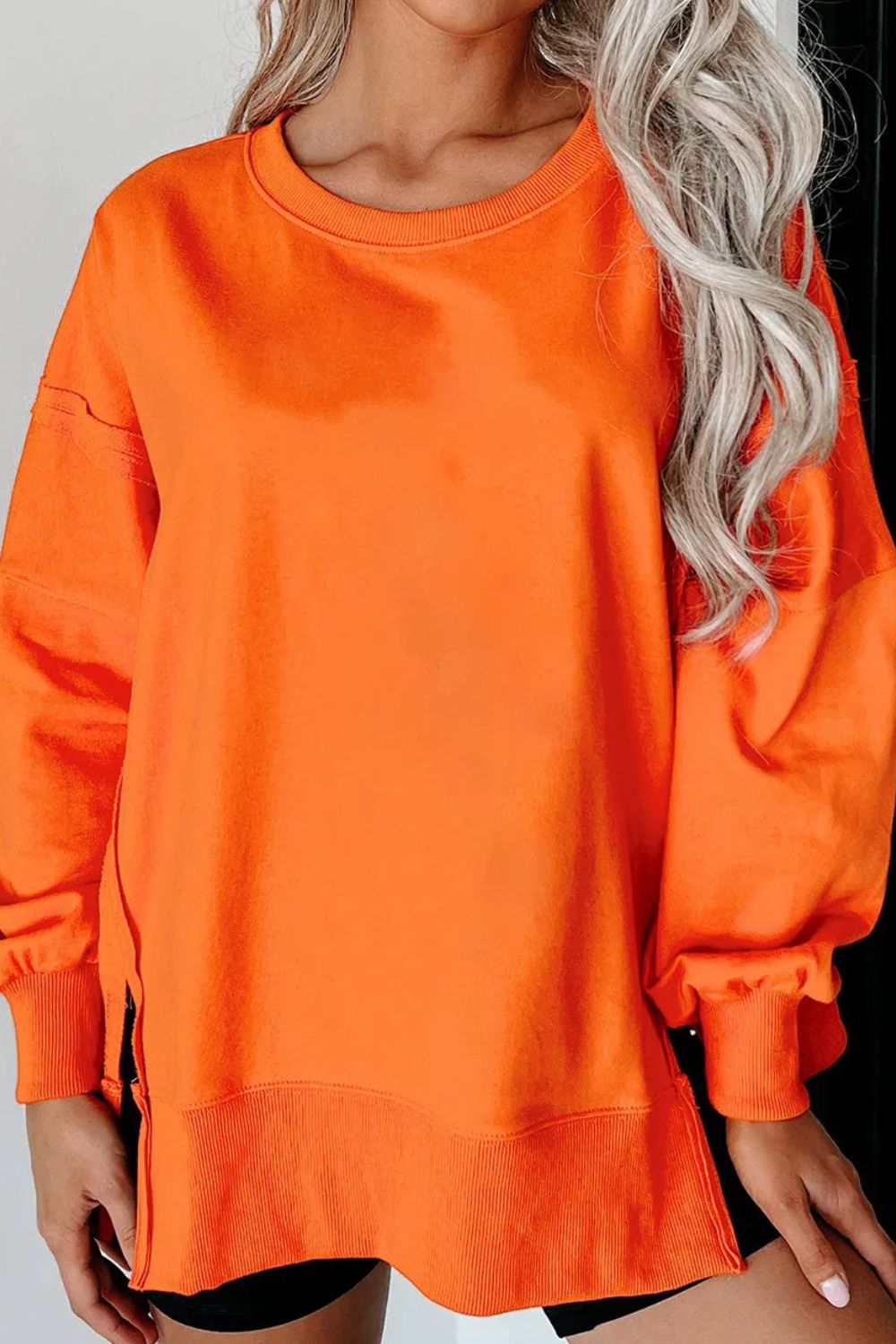 Outfit Flow - Exposed Seam Round Neck Long Sleeve Sweatshirt