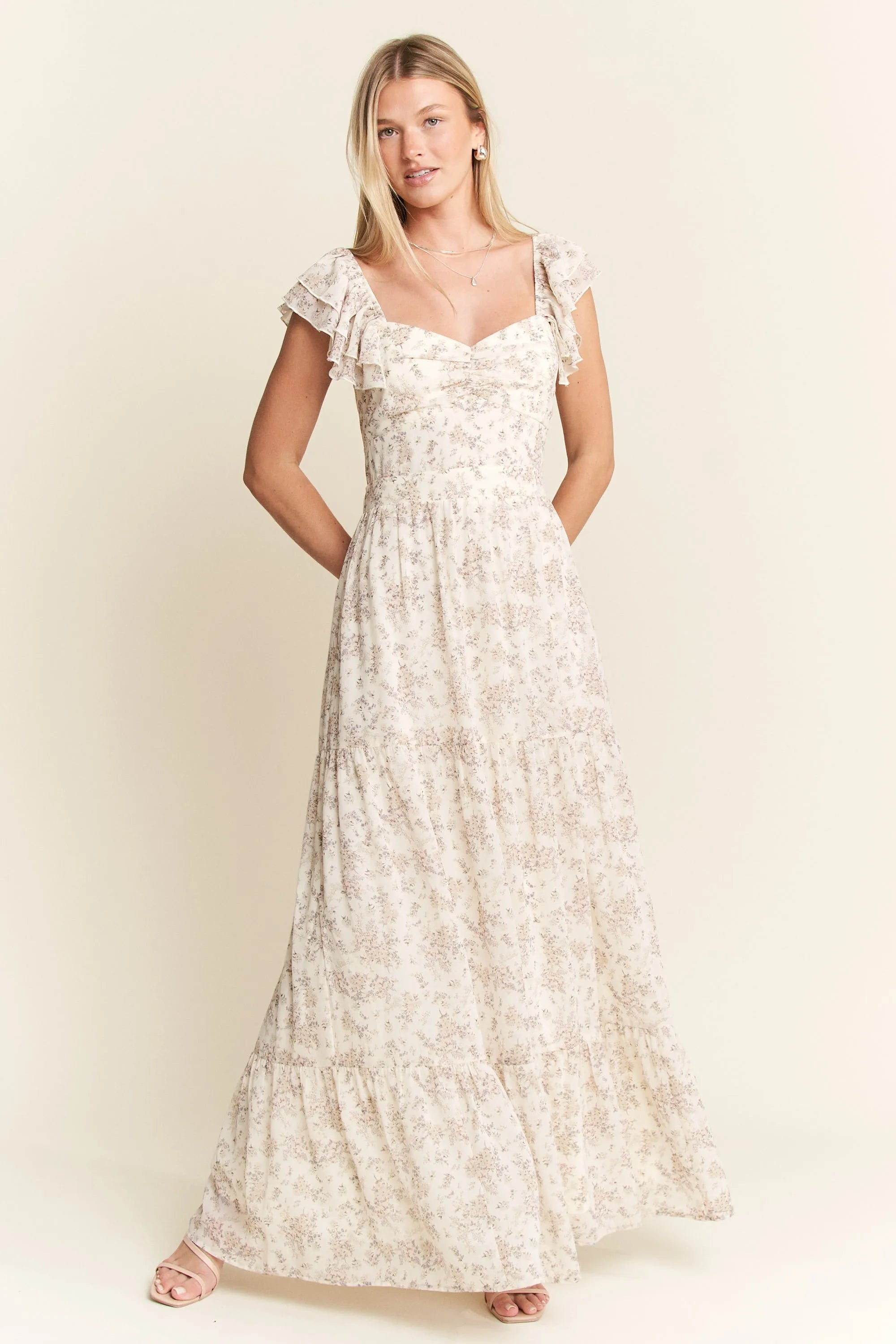 Jade By Jane Full Size Ruffle Sleeve Tiered Maxi Dress Plus Size IVORY OutfitFlow