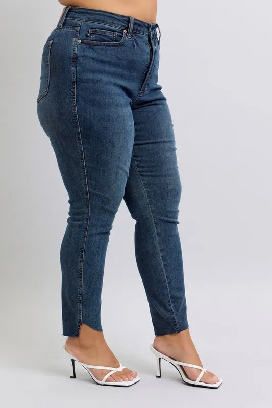 Judy Blue Full Size High Waist Tummy Control Step Hem Skinny Jeans Plus Size OutfitFlow