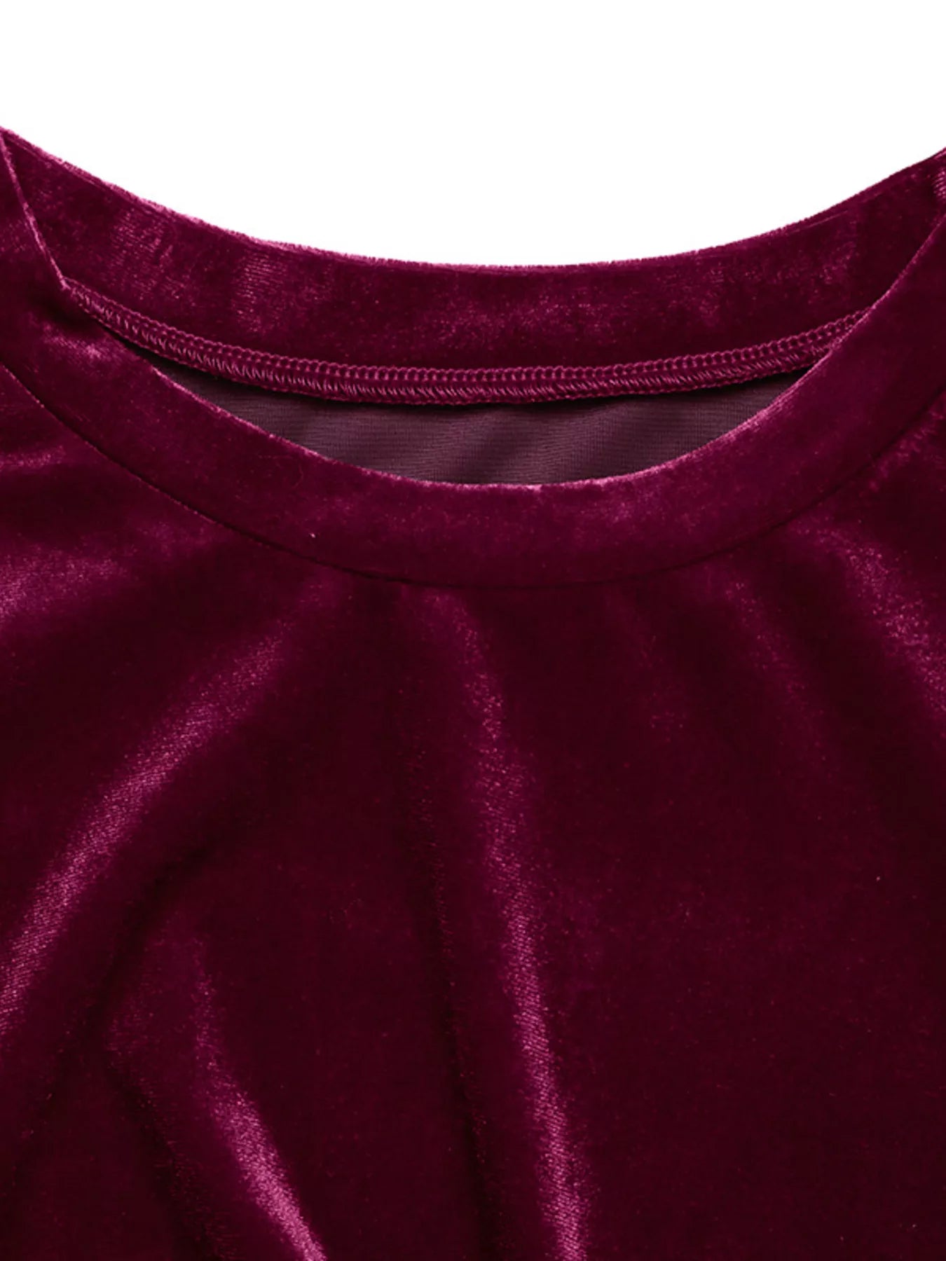 Velvet Slit Round Neck Long Sleeve Dress with Side Tie Detail OutfitFlow