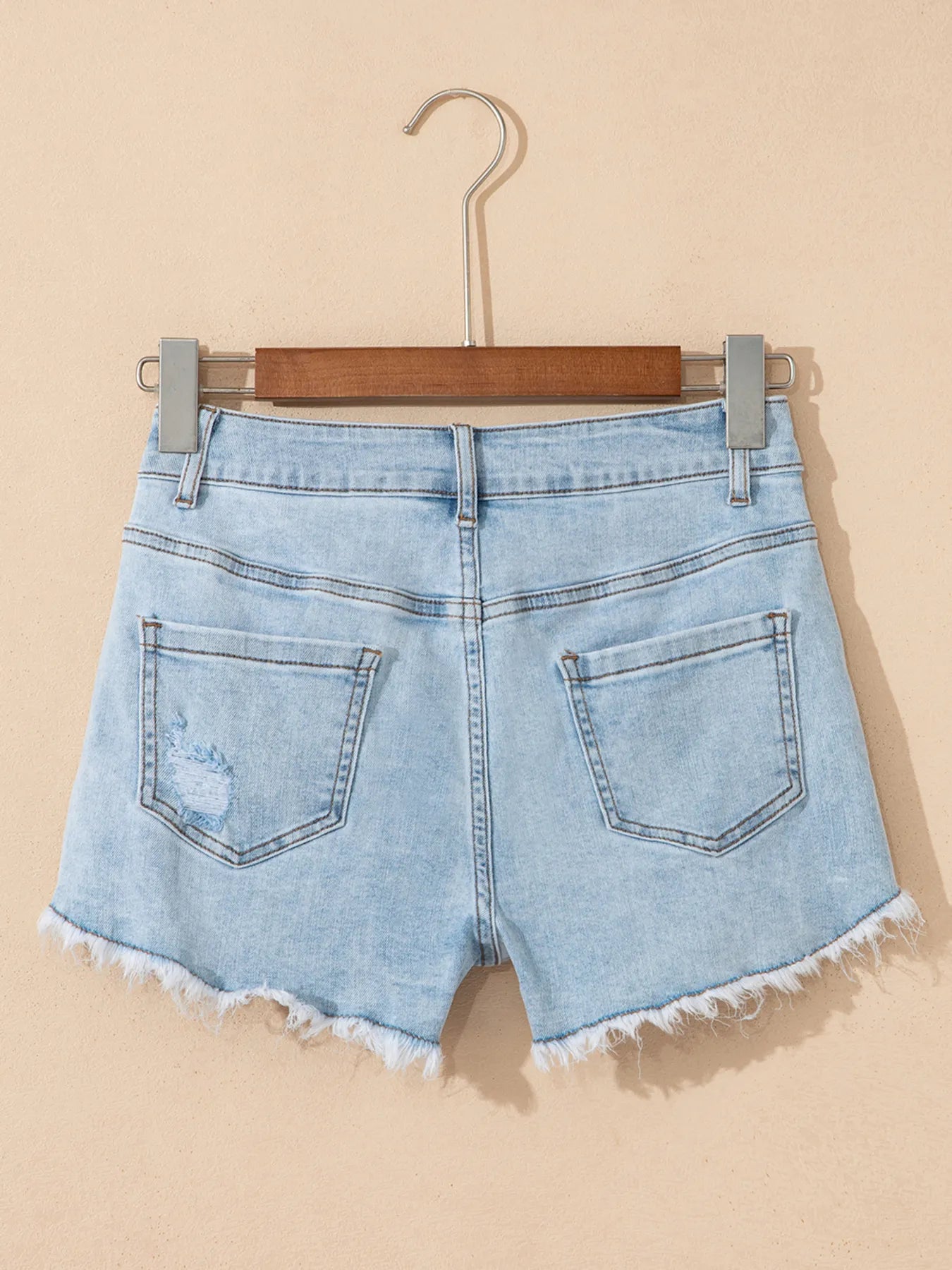 High Rise Distressed Raw Hem Denim Shorts OutfitFlow