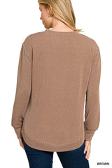 Zenana Full Size Raised Rib Round Neck Long Sleeve Top Plus Size OutfitFlow