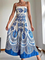 Printed Spaghetti Strap Maxi Dress OutfitFlow