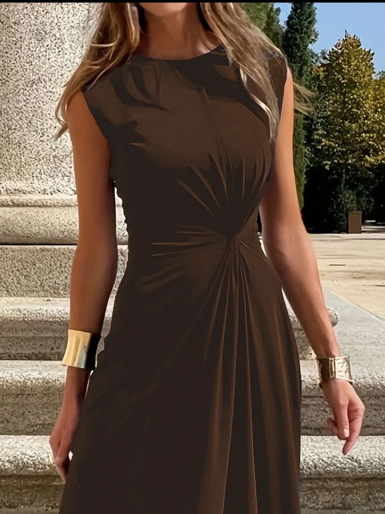 Round Neck Sleeveless Maxi Dress OutfitFlow