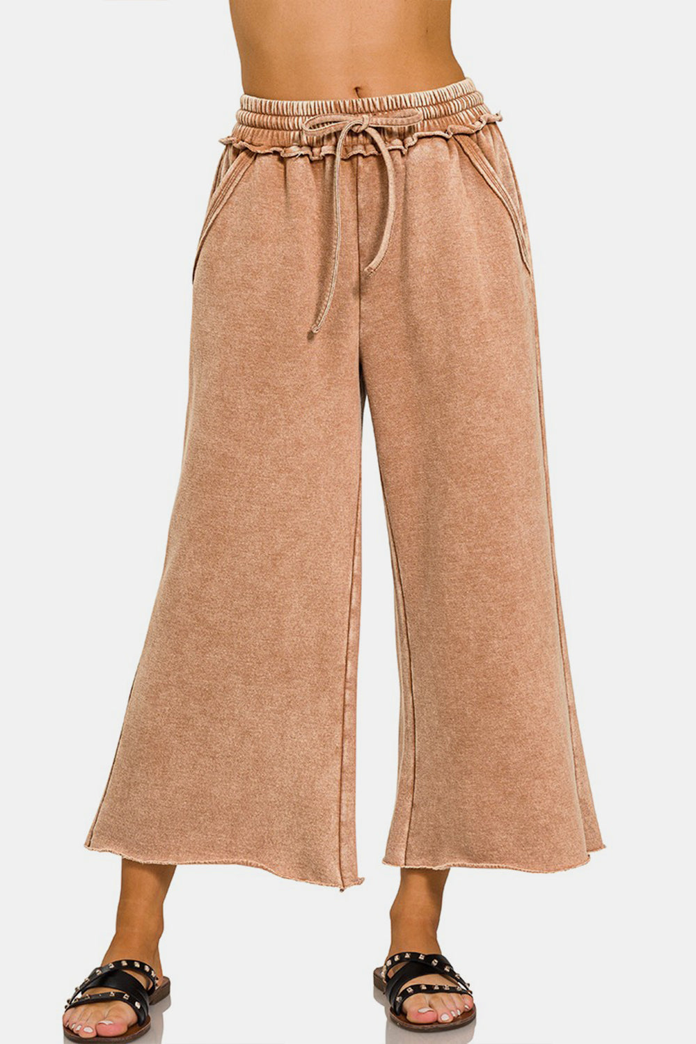 Outfit Flow - Zenana Acid Wash Fleece Wide Leg Pants