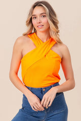 BiBi Rib Knit Cross Neck Banded Top OutfitFlow