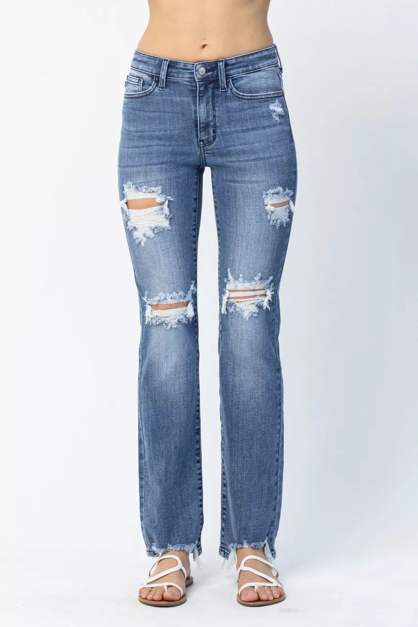 Judy Blue Full Size Mid Rise Destroy Straight Jeans Plus Size MD OutfitFlow