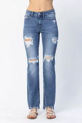Judy Blue Full Size Mid Rise Destroy Straight Jeans Plus Size MD OutfitFlow