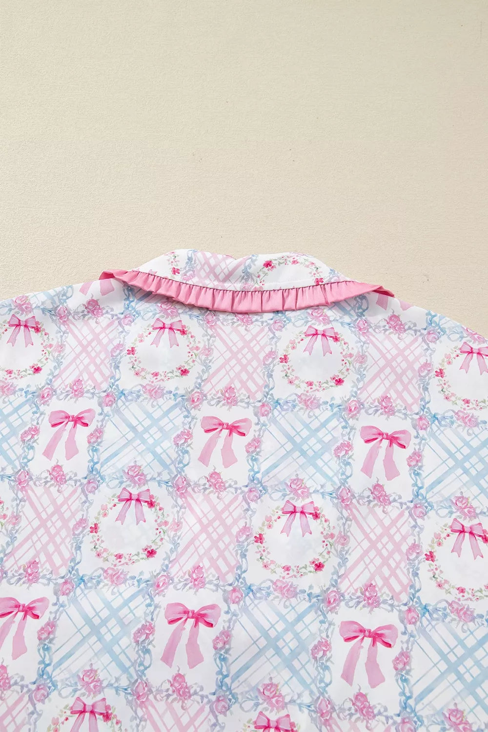 Wreath Pattern Christmas Tied Front Long Sleeve 2pcs Pajama Set OutfitFlow
