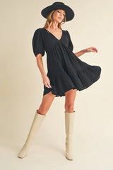 Aemi+Co Tied Back Ruffled Short Sleeve Mini Dress OutfitFlow