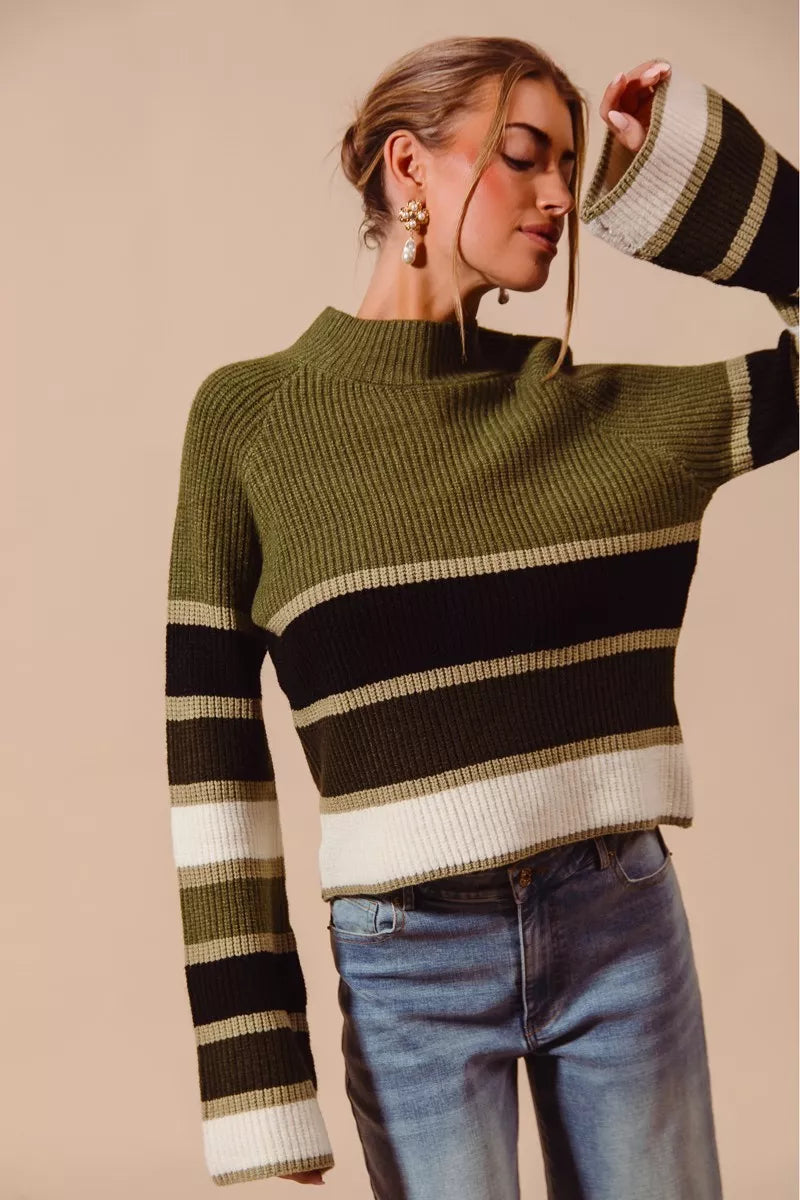 SO ME Multi Color Striped Mock Neck Sweater OutfitFlow