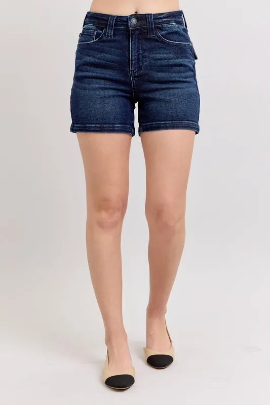 Judy Blue Full Size High Waist Back Flap Pocket Denim Shorts Plus Size OutfitFlow